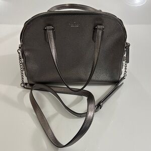 Kate Spade Metallic Pewter Jeweled Satchel Crossbody Crystal Accent Bag